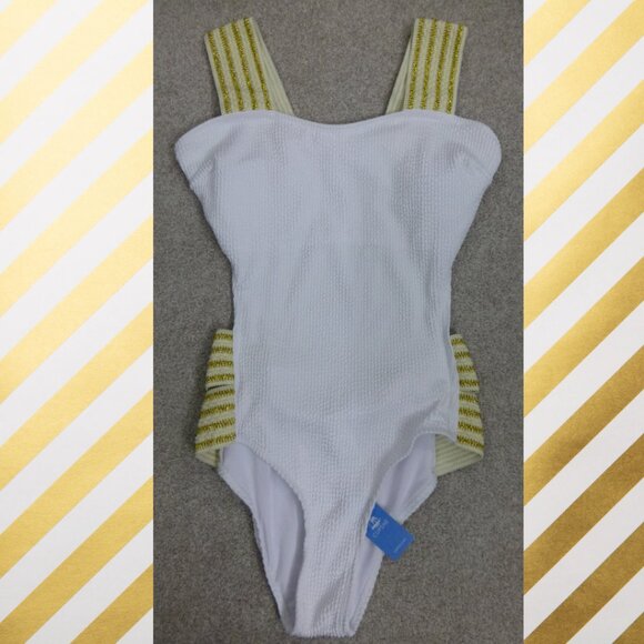 NWT Cupshe White and Gold Side Cut Outs One Piece Bathing Suit - Picture 2 of 15